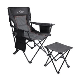 FAIR WIND Oversized Padded Camping Chair with Footrest Stool Set Heavy Duty Support 300 LBS Cooler Bag Chair - Black