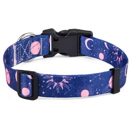 HQYDDMI Dog Collar, Soft & Comfortable Nylon Dog Collar, Adjustable for Cats, Puppies, Small, Medium and Large Dogs, with Flower Pattern (Universe, XS)
