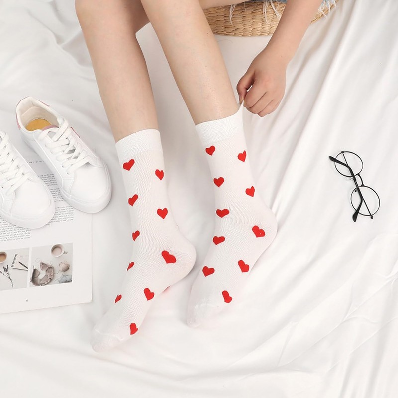 4 Pairs Of Love Printed Socks, Soft Mid-Calf Socks, Cute
