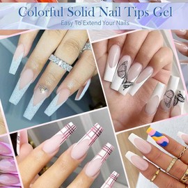 U-Shinein 4 x 10 ml Solid Nail Glue Gel, 4 Nail Tips Glue Gel for Acrylic Nails, Press On Solid Glue Gel, Nail Art Manicure Glue Gel, Need Longer Nail Cure, 2 x Transparent + 2 x Apricot