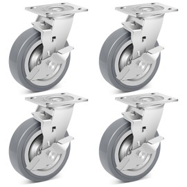 Nefish 6 Inch Heavy Duty Casters Wheels, Industrial Grade Thermoplastic Rubber Casters with Brake 4500 LBS, Ball Bearing Plate Swivel Castors Set of 4, Casters Wheels for Equipment, Industrial