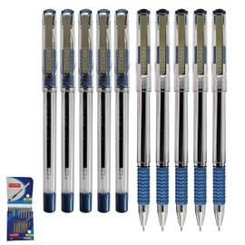 FStic Ballpoint Pens, BLUE, Fine Point (0.7mm), Pack of 10, Smooth Biro Ball Pens, Comfort Grip, Perfect for School Office Home, iZOFAX Black Ball Pen