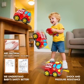 AEROQUEST Remote Control Car for Toddlers 1-3 Toddler RC Fire Truck with Lights & Siren Sound Firetruck Toys for Kids 3-5 Year Old 2.4G Cartoon Cars Emergency Vehicle Boys&Girls Gifts for Birthday