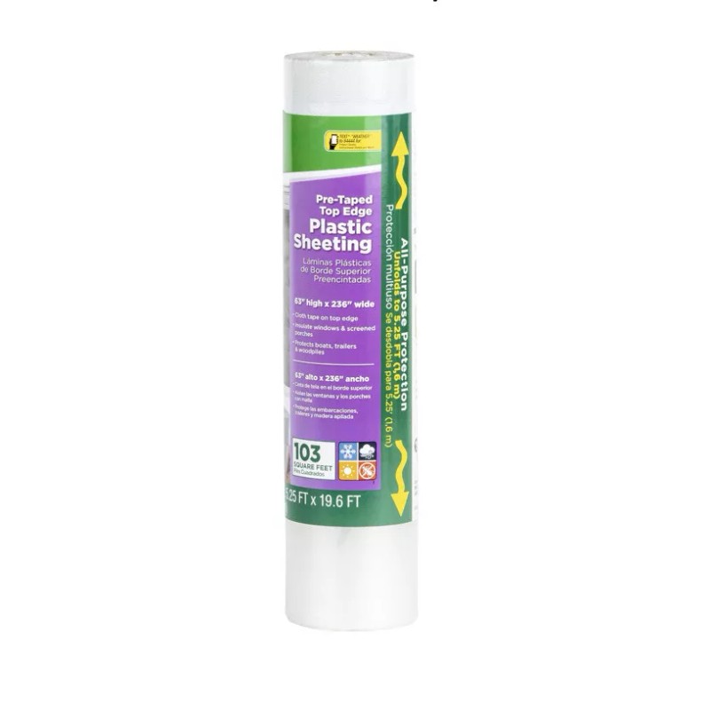 Duck Plastic Sheeting Pre -Taped Cloth Tape on Top Edge