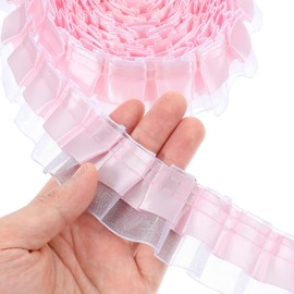 Pink Lace Ribbon, 2-Layer Ruffle Ribbon Double-Layer Pleated Chiffon Lace Trim Satin Organza Pleated Edging Trimmings for Home, DIY, Sewing, Crafts, Costume(4.5cmx5.5yard)