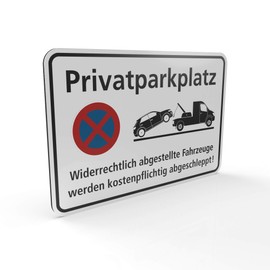 Betriebsausstattung24® No Holding Sign Private Parking - Illegally parked Vehicles Are Towed for a Fee! | Landscape Format 30.0 x 20.0 cm | 2 mm | Aluminium Composite Panel | White