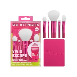 Real Techniques Vivid Escape Glow-To-Go Juego de brochas de maquillaje para viaje de 6 piezas, tamaño mini, brochas de maquillaje para sombra de ojos,