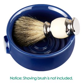 Linkidea Ceramic Shaving Soap Bowl with Non-Slip Handle Wide Mouth Large Capacity Easy to Whisk Ridge Wet Razor Shave Cream Bowl for Men, Royal Blue