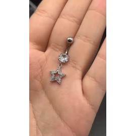 Belly Ring 14 Gauge  Star Dangle Belly Button Ring Stainless Steel Cubic Zirconia