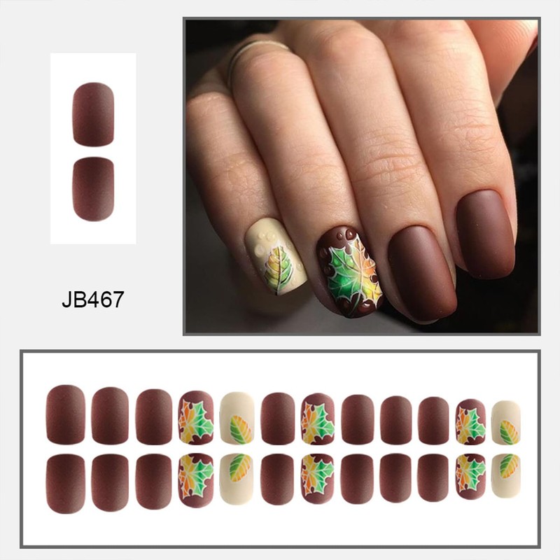 Vopintpy Fall Press on Nails Short Square Thanksgiving Fake Nails