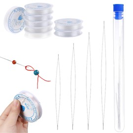YCHYAN 13 Stück Perlen Fädelhilfe Set, Nylonfaden Transparent Reißfest für Beading, Große Auge Perlennadeln zum Auffädeln von Perlen, Geeignet für Perlen aus Verschiedenen Materialien