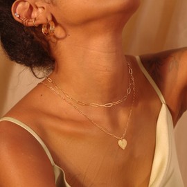 Fettero Necklace, Chain, Hypoallergenic Metal, Popular, 14K Goal, Heart Shape, Letter A to Z