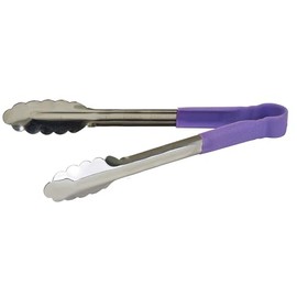 Winco 12" Stainless Steel Serving Tongs with Non-Slip Handle, Purple