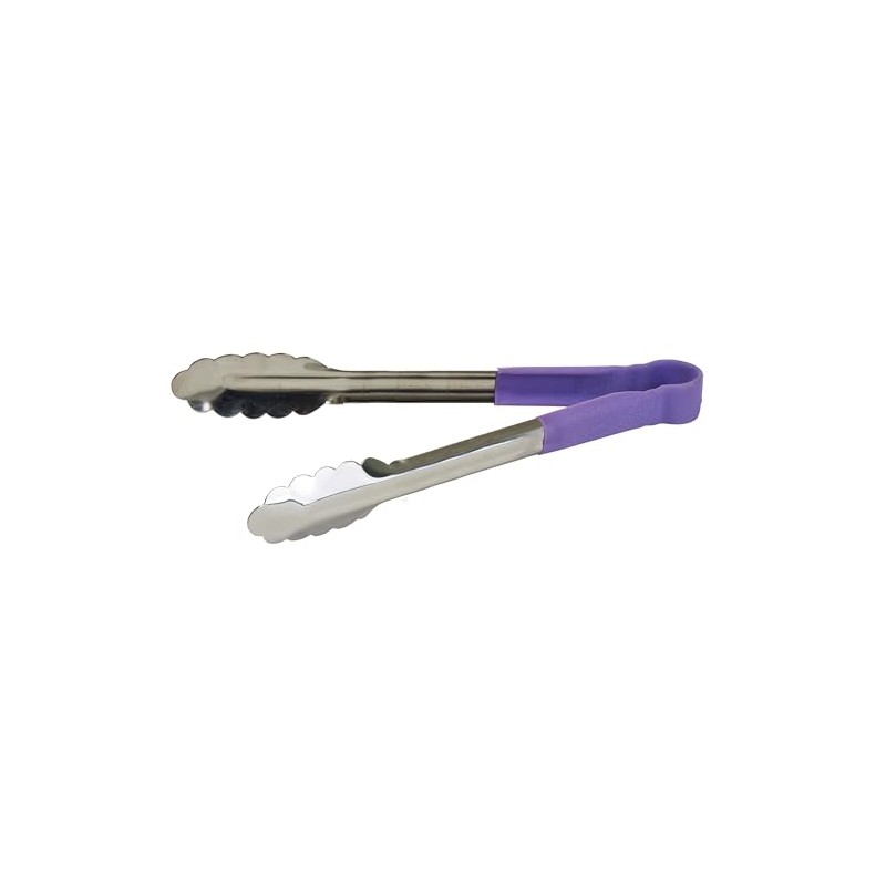 Winco 12" Stainless Steel Serving Tongs with Non-Slip Handle, Purple