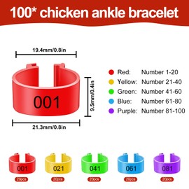Chicken Leg Rings 100 Pieces Chicken Rings Poultry Foot Rings Pigeon Rings 16 mm Bayonet Chicken Foot Rings with 5 Colours, Identification Leg Rings for Marking for Chicks Bird Pigeon Parrot Quail