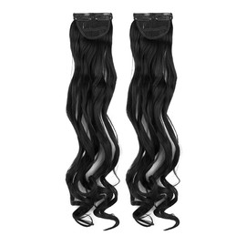 Stasia Street 20-Inch 2pcs Set Curly Clip-In Korean Synthetic Breatheable Hair Extensions for Women Natural Look Instant Volume & Length – Jet Black