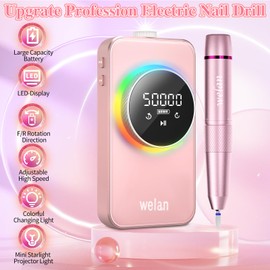 Welan Electric Nail Drill Professional 50000RPM, 2025 Pro Fast Removal Electric Nails Drill, 6000mAh Rechargeable Portable Nail Drill Machine for Acrylic Gel Nails, Manicure Polishing for Salon Home