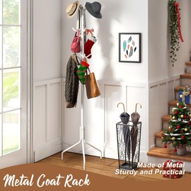 FILWH Coat Rack Freestanding Coat Tree Standing Hat Hanger Jacket Organizer Rack Metal,18.3" L x 18.3" W x 71.5" H,White