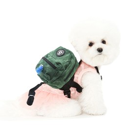 FLAdorepet Dog Backpack Harness with Leash, Dog Poop Bag Dispenser, Pet Self Carrier Adjustable Travel Hiking Walking Harness Backpack for Small Medium Dogs (L(Fit:10-15lb), Green)