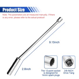 14mm Magnetic Spark Plug Socket, 3/8-Inch Drive Spark Plug Removal Tool, 12-Point Thin Wall Swivel Spark Plug Socket Set with Extension Bar, Car Spark Plug Accessories for Most Vehicles (14mm -Long)