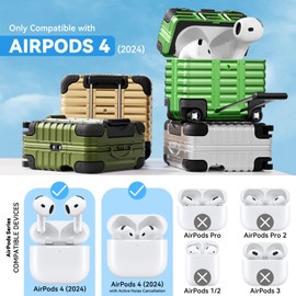 with Safety Lock for AirPods 4 Case 2024 with Cleaner Kit,Cute Funny Suitcase Design AirPods 4th Generation Case,Sturdy Hard PC Full Protection Cover for Women Men with Keychain (Green)