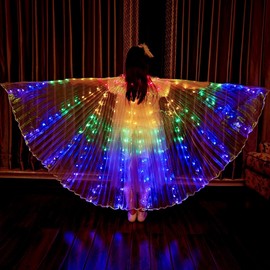 LED Belly Dance Wings With Stick, Light Up Belly Dance Costumes for Woman Girls Carnival Halloween Clothing