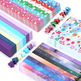 2140 Sheets Stars Paper Strips, 4 Packs Double Side Origami Star Paper, Lucky Star Strips Star Origami Paper for Kids DIY School/ Hand Craft