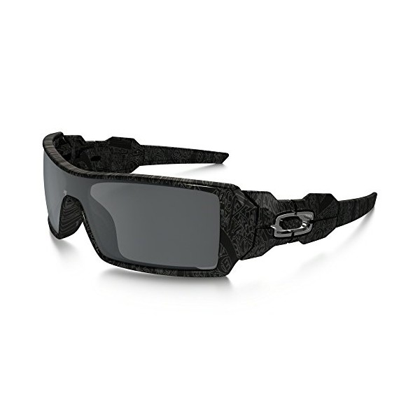 Oakley Men's OO9081 Oil Rig Rectangular Sunglasses, Polished Black & Silver Ghost Texture/Black Iridium, 28 mm