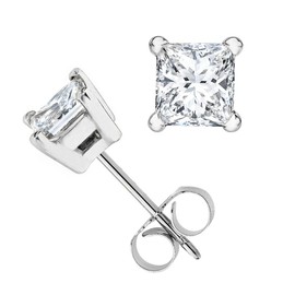 PARIKHS Princess Cut Diamond Stud in 14K White Gold (0.20 ctw, I3 clarity)