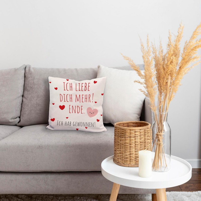speecheese Herzen Kissen mit Spruch Ich Liebe Dich mehr! Ende.