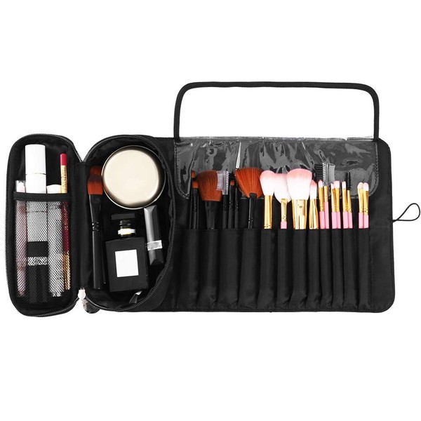 Portable Folding Cosmetic Tool Storage Bag Makeup Brush Lipstick Cream Organizer Bag Black