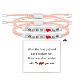 LIU JUN Remember Who The F You Are Motivational Tube Bracelet For Women, Adjustable Hand Bradied Wrap Stainless Steel To My Daughter/Best Friend Inspirational Gifts Jewelry, Medium, Nylon, no gemstone