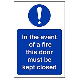Vsafety 18041AG-S'In Event Of Fire Door Must Be Kept Closed' Sign, 100 mm x 150 mm (Pack of 3)