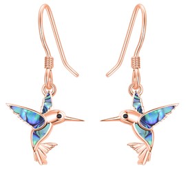 Dreamboat Hummingbird Dangle Drop Earrings for Women 925 Sterling Silver Rose Gold Plated Abalone Shell Bird Hook Jewelry Gifts for Hummingbirds Lovers