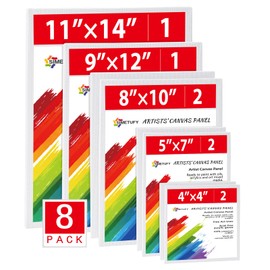 Simetufy 8 Pack Canvas Boards for Painting Multi-Size Paint Canvas Panels Set 4x4, 5x7, 8x10, 9x12, 11x14 Inches Pre-Primed 100% Cotton Blank Canvases for Oil Acrylic Paint for Kids Beginners