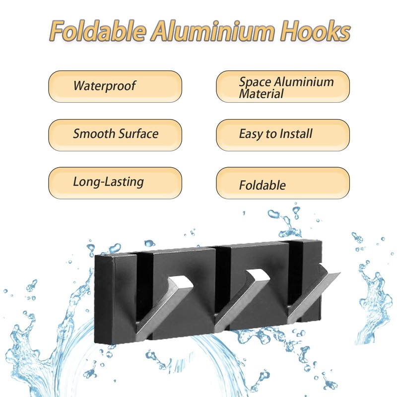 Wall Coat Hooks, 3 Folding Hooks, Stainless Steel, Modern Hook