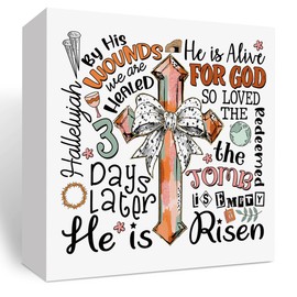 Christian Easter Decor Easter Bible Verse Decor Easter Jesus Decor Easter Retro Cross Decor Coquette Easter Bow Decor, Wooden Box Decor for Rustic Home Bedroom Living Room Table Shelf Office