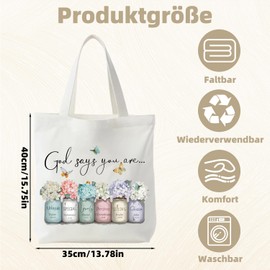 Onperpoe Bible Verses Fabric Bag Christian Fabric Bag with God Says You Are Tote Bag Women's Shopping Bag Gifts Tote Bags Cotton Bag Christian Gifts for Women 40 x 35 cm
