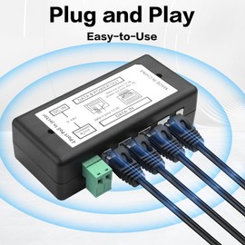 YACSEJAO 9V-48V 4 Port PoE Netzteil,4 Fach Ethernet Stromversorgung Adapter für IP Kameras, WLAN Zugangspunkte & IoT Geräte | 48V 120W Gleichstromausgang mit Klemmenblock