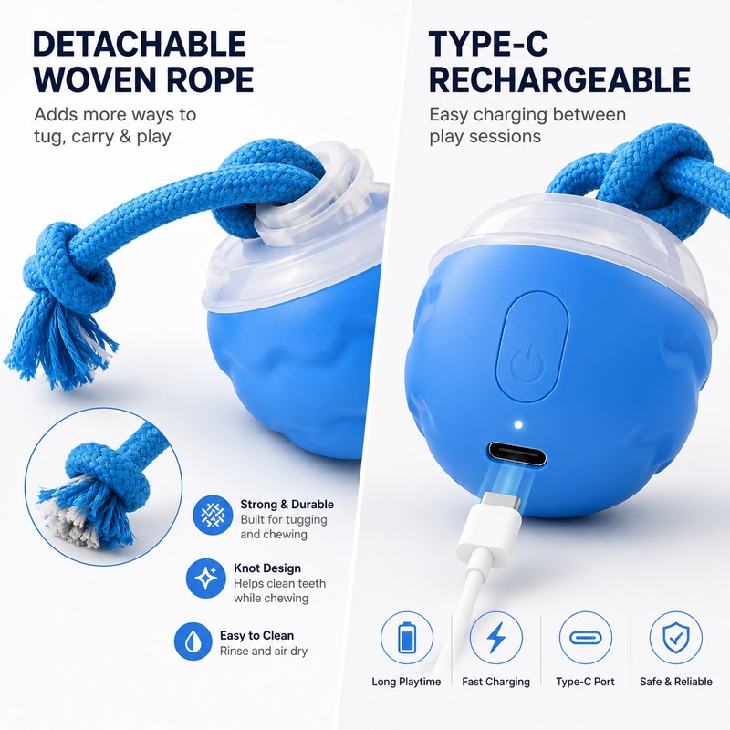 Smart Interactive Dog Toy Ball with Rope, USB Rechargeable Automatic