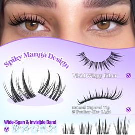 Lash Clusters with Spikes Anime Cluster Eyelashes Spiky Individuals Lashes Invisible Band Wispy Lash Extension Manga Cluster Eyelash Extension 10-16mm DIY Doll Natural Lash Extension