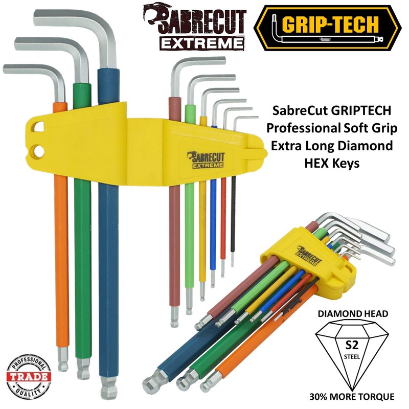 SabreCut 9 Piece SCHEX009S Soft Grip Extra Long Hex, Hex