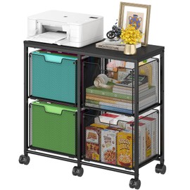 Sbanmao 4 Drawer Lateral File Cabinet, Mobile Filing Cabinet, Printer Stand with Wheels Under Desk Storage Office Storage Cabinet Fits Letter Size for Home Office, Black