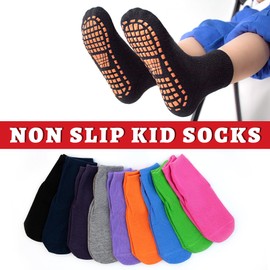 SkiBeaut Kid Trampolines Grips Socks, 6 Pairs Youth Non Slip Child Grippers Teen Team Young Boys Girls Athletic Socks for 6-9 Years