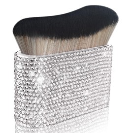 Yivaiks Self Tanner Brush Bling Kabuki Tanning Brush Rhinestones Ultra Dense and Thick Wide-Headed Large Body Makeup Brushes for Flawless Leg Makeup （Square White Rhinestone）