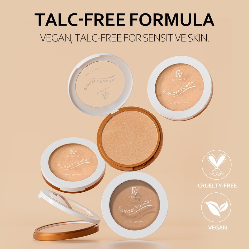 FV Natural Bronzer Powder, Long-Lasting & Waterproof, Glow Bronzing Powder,