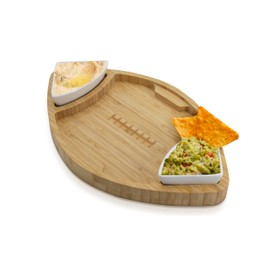 Eternal Living Football Shaped Bamboo Serving Tray, 3 Pieces Bamboo & Ceramic