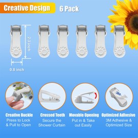 Kingwee Sunflower Shower Curtain Clips, Shower Splash Guard Holders, Bathtub Curtain Liner Clips for Windproof & Splash Water (Grey-6 Pack)