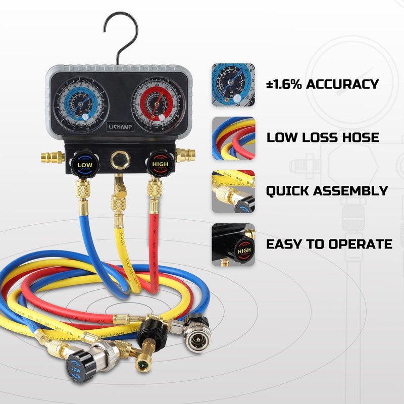 Lichamp AC Gauges, A/C Manifold Gauge Set for R134a R22