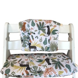 LUCCA kids, High Chair Seat Cushion, Easy Cleaning, Non-Slip, Compatible with Hauck Alpha and Similar Highchairs - White Jungle